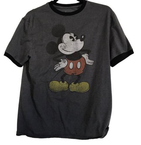 DISNEY PARKS Womens Top Gray Mickey Mouse Short Sleeve Ringer Tee T Shirt S - $10.55