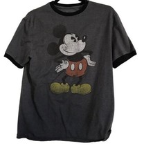 Disney Parks Womens Top Gray Mickey Mouse Short Sleeve Ringer Tee T Shirt S - £8.34 GBP