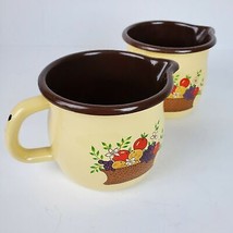 Vintage Thanksgiving Gravy Boat Enamel Enamelware Pitcher Fruit Basket F... - $22.44