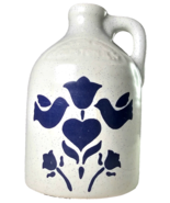 Harris Pottery Jug Crock Clinton White &amp; Blue Bird Flower Heart Design C... - $380.59 MXN