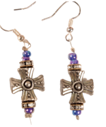 Handmade Dangle Earrings Cross with Luster and Rhinestone Accents 1.5 in... - €6,89 EUR