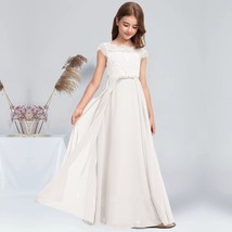 A-line Scoop Floor-Length Chiffon Lace Satin Junior First Communion Dress - £99.98 GBP