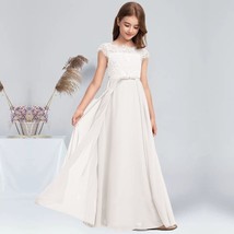 A-line Scoop Floor-Length Chiffon Lace Satin Junior First Communion Dress - £99.99 GBP