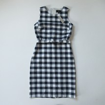 NWT J.Crew Belted Gingham Sheath in Navy Ivory Check Bi-stretch Cotton Dress 2 - £57.86 GBP