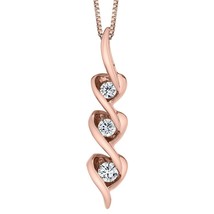 Rose Gold Plated 0.2ct Simulated Diamond Heart 3-Stone Promise Pendant Necklace - £52.36 GBP