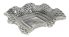 Serving Dish Bowl 7” Clear Glass Diamond Point Pattern Square Ruffle Atomic - £13.59 GBP