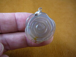 (j-rose-16) Rose Tan AGATE gemstone flower carving Pendant I love roses ... - $15.99