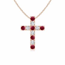 ANGARA Flat Prong-Set Ruby and Diamond Cross Pendant in 14K Gold | 18&quot; Chain - £689.92 GBP