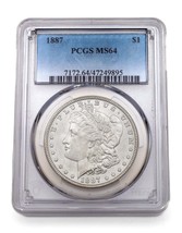 1887 Silver Morgan Dollar Graded by PCGS as MS-64! Nice White Color - $247.48