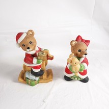 Homco 5502 Boy Bear On Rocking Horse and Girl Bear With Rabbit Ceramic Figurine - £16.61 GBP