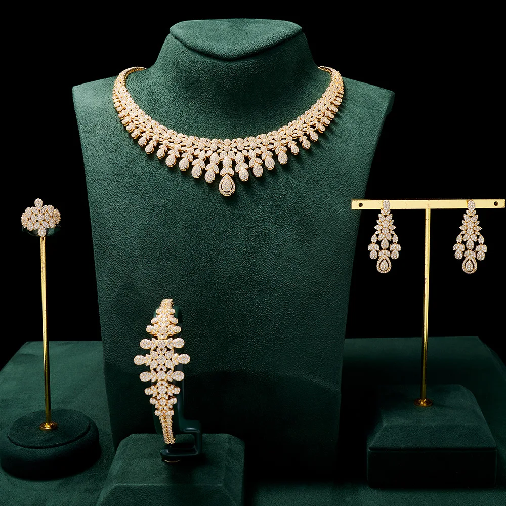 Luxury Women&#39;s Necklace Jewelry Set AAA CZ Cubic Zircon Dubai Classic Elegant St - £148.84 GBP