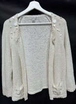 Coldwater Creek Open Front Cardigan Sweater Beige Loose Crochet Button Detail S - £15.90 GBP