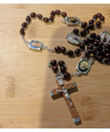 Padre Pio Pietrelcina Brown Wood Rosary Plastic Case  Booklet Our Ladies - $14.84
