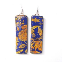 Polymer Clay Earrings Abatract Flower Pattern in Gold and blue casual Fashion Je - £14.51 GBP