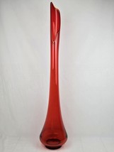 Vintage Mid Century L. E. Smith? Swung Floor Vase Red Glass Large 33&quot; Excellent - £383.26 GBP