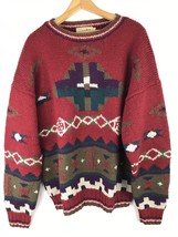 Vtg LL Bean Sweater Mens Large Tribal Southwestern Chunky Knit Wool Ski Ugly - £72.82 GBP