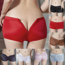 Sexy Women Zipper Crotch Underwear Stretch Oil Shiny Glossy Panties Boxer Shorts - £5.76 GBP
