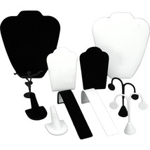 Black Velvet &amp; White Jewelry Display 11 Pc Set Bonus - £46.58 GBP