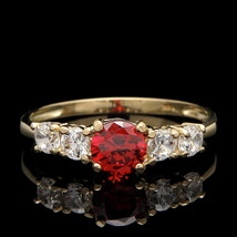 1CT Round Red Ruby Simulated Diamond 14K Yellow Gold Plated 5-Stone Wedding Ring - £50.29 GBP