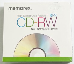 Memorex High Speed Blank CD-RW 5PK 12x 700MB/Mo 80 Min. SEALED - $7.91