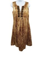 BETH BOWLEY WOMENS SIZE 6 SLEEVELESS BROWN &amp; GOLD GEM ACCENT SILK DRESS - €27,43 EUR