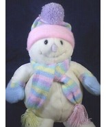 Animal Alley Snowman Plush 20&quot; White Christmas Pink Pastel Hat Scarf Mit... - $53.50 CAD