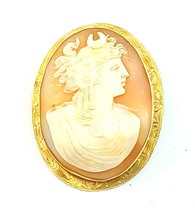 Antique Victorian Shell Cameo 10k Yellow Gold Pin Pendant - £356.04 GBP