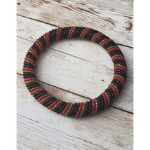 Vintage Bracelet / Bangle - Beaded Red, Dark Amber Tone, Black - £12.09 GBP