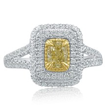 1.12 Ct Cushion Natural Fancy Light Yellow Diamond Ring 18k White Gold - £2,318.35 GBP