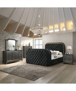 Kana Queen Bed w/LED, Fireplace &amp; TV Stand, Black Upholstery Velvet - $2,242.61 CAD