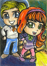 Scooby-Doo Fred Daphne Japanese Anime Art Original Sketch Card Drawing ACEO Maia - £19.53 GBP