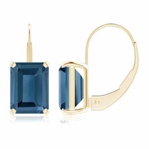 London Blue Topaz Emerald Cut Solitaire Stud Earrings in 14K Gold (A , 8x6MM) - £459.70 GBP