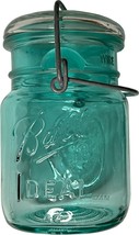 Blue Ball Ideal One Pint Mason Jar, glass lid &amp; bail, 76 A2 (lid is clear) - £7.83 GBP