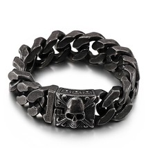 Men Black Gothic Style Skull Pattern Darkness Jewelry Carving Shiny Design Fashi - £29.91 GBP