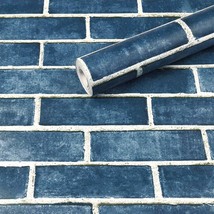 Heloho 236.2&quot;X17.71&quot; Navy Blue Brick Wallpaper Peel And Stick Wallpaper - £33.21 GBP