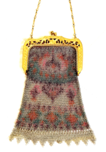 Antique Art Deco Whiting &amp; Davis Mesh Chain Mail Handbag Purse Multicolor Enamel - £227.77 GBP