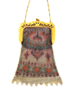 Antique Art Deco Whiting & Davis Mesh Chain Mail Handbag Purse Multicolor Enamel