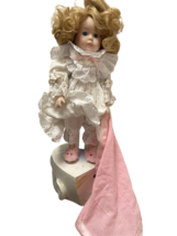 Dynasty Porcelain Doll Nightgown Pink Bunny Slippers Blankly 16in - £18.75 GBP
