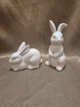 Pair Of White Bunnies/Rabbits Glossy Ceramic - £10.11 GBP