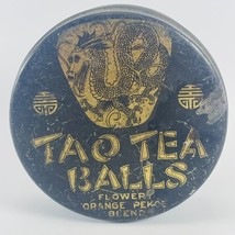 Tao Tea Balls Old Advertising Tin Can Kitchen Decor Black Gold Dragon Vi... - $9.75