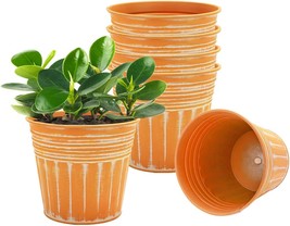 Vensovo 6 Inch Orange Metal Rustic Flower Pots - 6Pcs Medium Galvanized Planters - £24.92 GBP