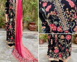 Pakistani Black  Long Maxi Style Embroidered Sequins Chiffon Dress,M - £112.88 GBP