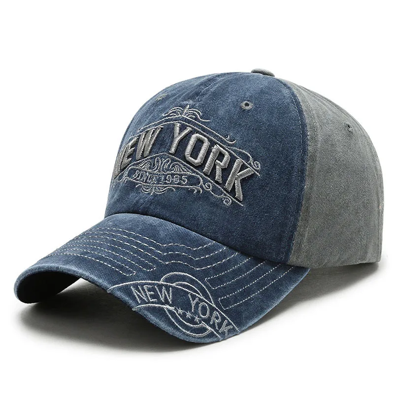Men&#39;s Washed Cotton Baseball Cap Casual NEW YORK Embroidery Snapback Caps for - £12.86 GBP+