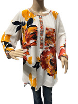 Figueroa &amp; Flower Anthropologie Floral 3/4 Sleeves Tunic Blouse Size 1X - £19.10 GBP