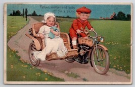 Cute Children Motorcycle Side Car Off To Picnic PFB Postcard B45 - £5.54 GBP