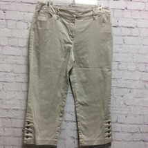 New Directions Womens Cropped Chino Khaki Pants Beige Stretch Studded Tw... - $15.35