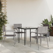 Garden Dining Set Grey and Black Poly Rattan, Steel, Tempered Glass - $7,875.43 MXN