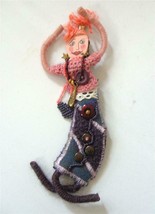 Vintage Fiber Art Soft Sculpture Artisan Crafted WIld Woman Brooch Pin H... - $29.69