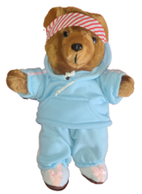 Vintage Workout Bear With Headband Bandana and Sweatsuit Exercise 11&quot; Cute - £12.77 GBP