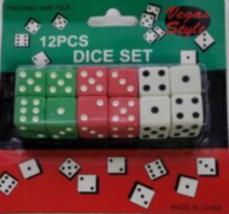 Dice in White, Red, Green for Board Games Activity Casino Theme Party Favors 12 - £4.30 GBP